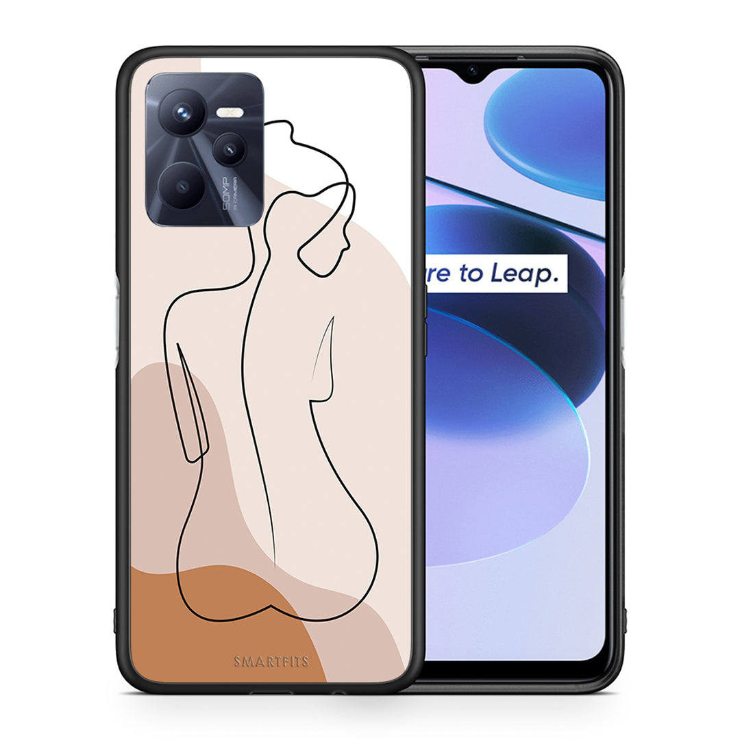 Θήκη Realme C35 LineArt Woman από τη Smartfits με σχέδιο στο πίσω μέρος και μαύρο περίβλημα | Realme C35 LineArt Woman case with colorful back and black bezels
