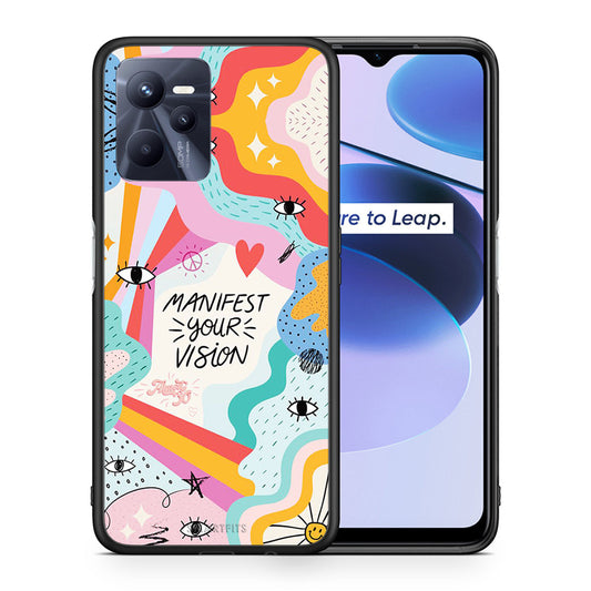 Θήκη Realme C35 Manifest Your Vision από τη Smartfits με σχέδιο στο πίσω μέρος και μαύρο περίβλημα | Realme C35 Manifest Your Vision case with colorful back and black bezels