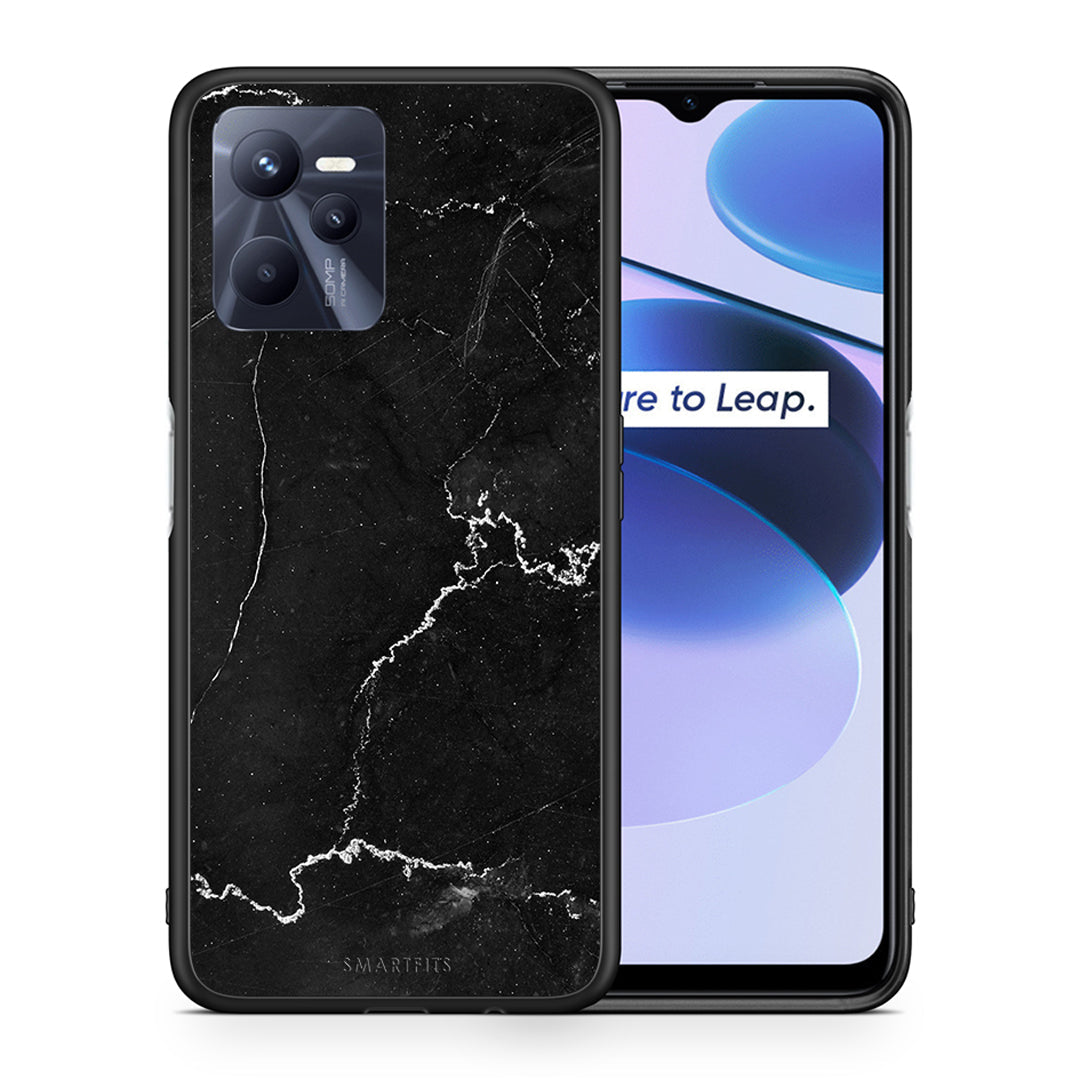 Θήκη Realme C35 Black Marble από τη Smartfits με σχέδιο στο πίσω μέρος και μαύρο περίβλημα | Realme C35 Black Marble case with colorful back and black bezels