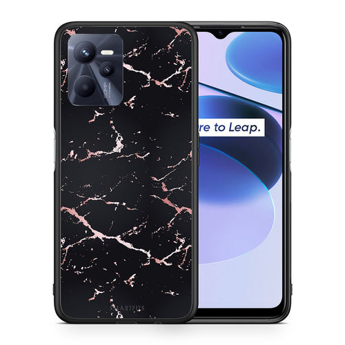 Θήκη Realme C35 Black Rosegold Marble από τη Smartfits με σχέδιο στο πίσω μέρος και μαύρο περίβλημα | Realme C35 Black Rosegold Marble case with colorful back and black bezels