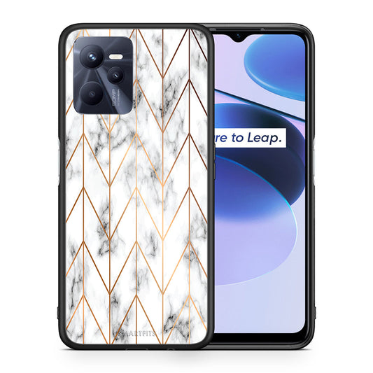 Θήκη Realme C35 Gold Geometric Marble από τη Smartfits με σχέδιο στο πίσω μέρος και μαύρο περίβλημα | Realme C35 Gold Geometric Marble case with colorful back and black bezels