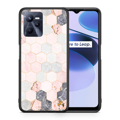 Θήκη Realme C35 Hexagon Pink Marble από τη Smartfits με σχέδιο στο πίσω μέρος και μαύρο περίβλημα | Realme C35 Hexagon Pink Marble case with colorful back and black bezels