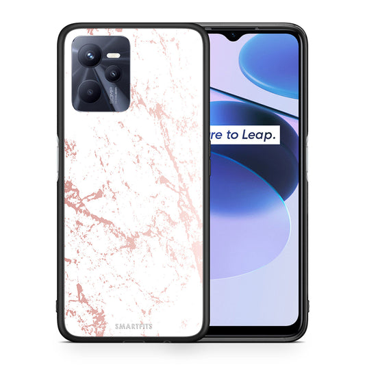 Θήκη Realme C35 Pink Splash Marble από τη Smartfits με σχέδιο στο πίσω μέρος και μαύρο περίβλημα | Realme C35 Pink Splash Marble case with colorful back and black bezels