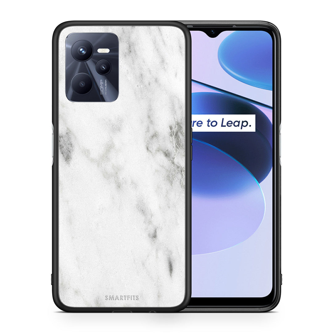 Θήκη Realme C35 White Marble από τη Smartfits με σχέδιο στο πίσω μέρος και μαύρο περίβλημα | Realme C35 White Marble case with colorful back and black bezels