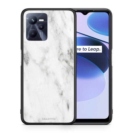 Θήκη Realme C35 White Marble από τη Smartfits με σχέδιο στο πίσω μέρος και μαύρο περίβλημα | Realme C35 White Marble case with colorful back and black bezels