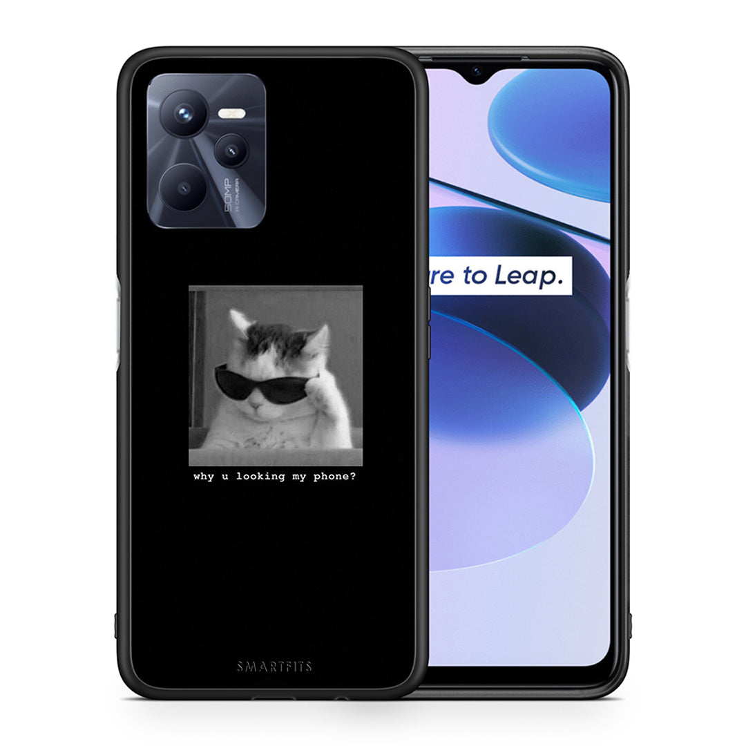 Θήκη Realme C35 Meme Cat από τη Smartfits με σχέδιο στο πίσω μέρος και μαύρο περίβλημα | Realme C35 Meme Cat case with colorful back and black bezels