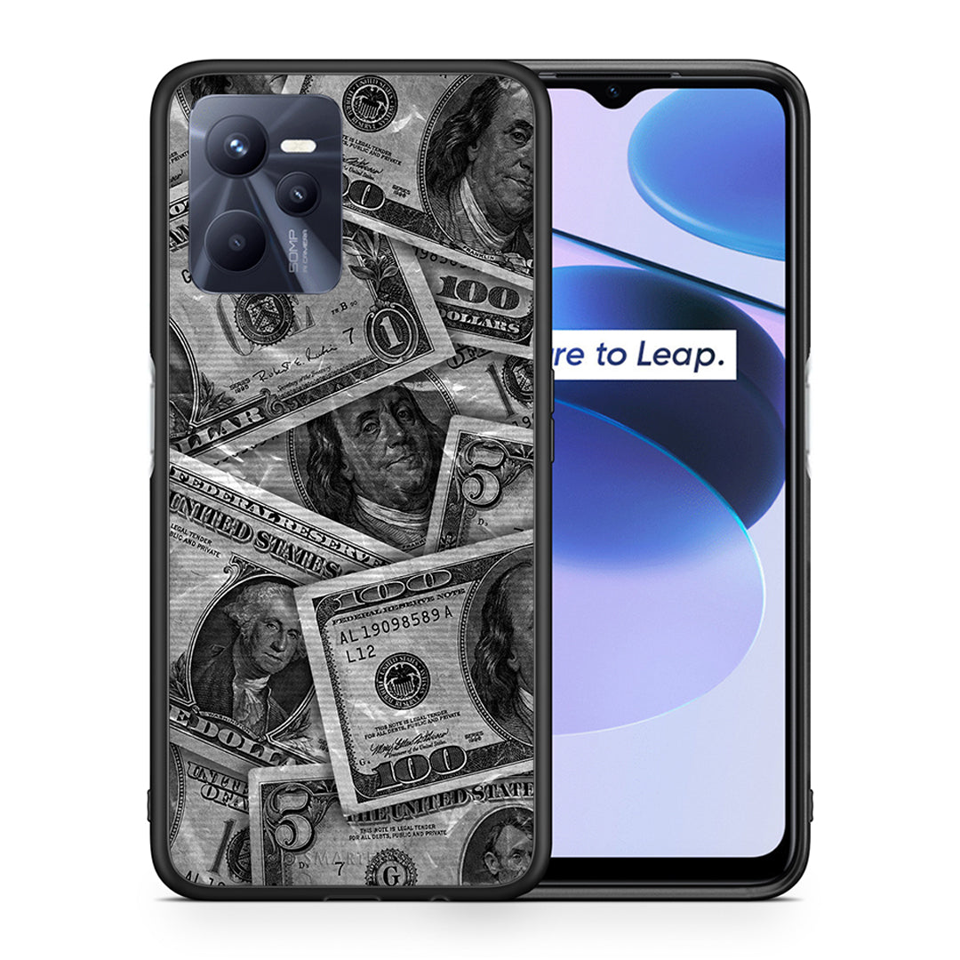 Θήκη Realme C35 Money Dollars από τη Smartfits με σχέδιο στο πίσω μέρος και μαύρο περίβλημα | Realme C35 Money Dollars case with colorful back and black bezels