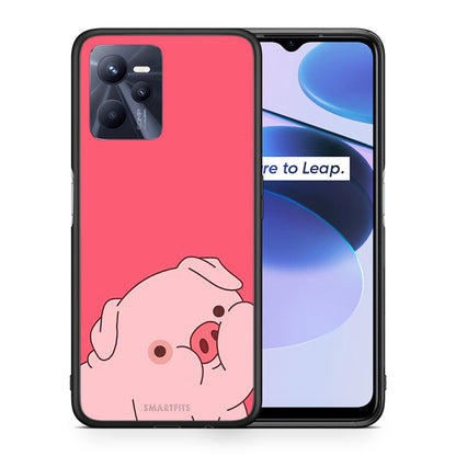 Θήκη Αγίου Βαλεντίνου Realme C35 Pig Love 1 από τη Smartfits με σχέδιο στο πίσω μέρος και μαύρο περίβλημα | Realme C35 Pig Love 1 case with colorful back and black bezels