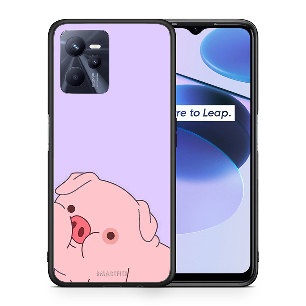 Θήκη Αγίου Βαλεντίνου Realme C35 Pig Love 2 από τη Smartfits με σχέδιο στο πίσω μέρος και μαύρο περίβλημα | Realme C35 Pig Love 2 case with colorful back and black bezels