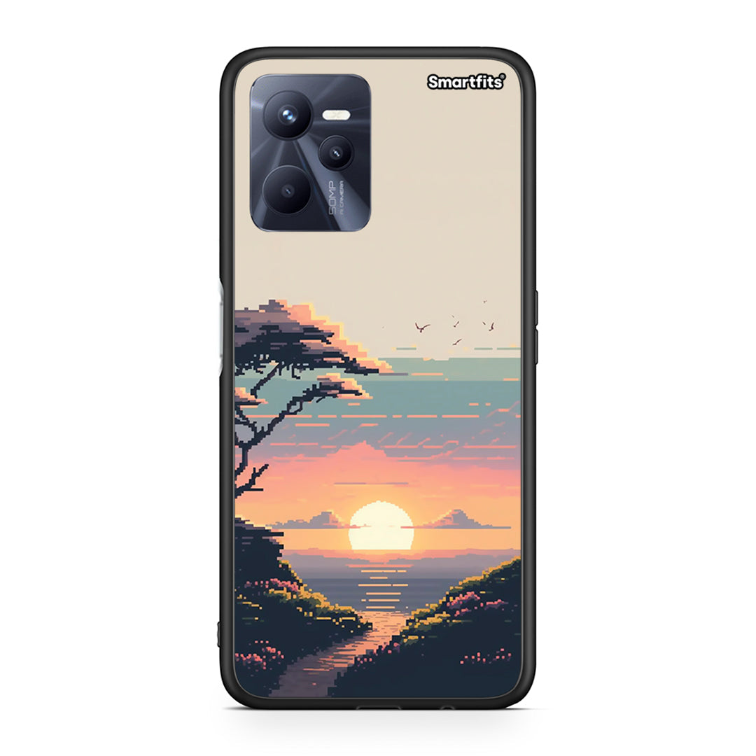 Realme C35 Pixel Sunset θήκη από τη Smartfits με σχέδιο στο πίσω μέρος και μαύρο περίβλημα | Smartphone case with colorful back and black bezels by Smartfits