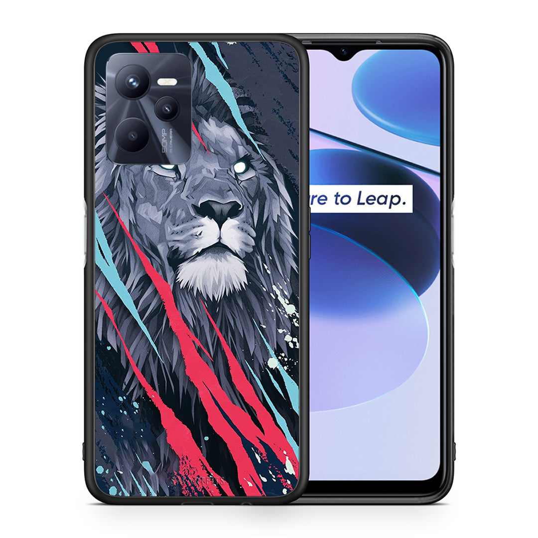 Θήκη Realme C35 Lion Designer PopArt από τη Smartfits με σχέδιο στο πίσω μέρος και μαύρο περίβλημα | Realme C35 Lion Designer PopArt case with colorful back and black bezels