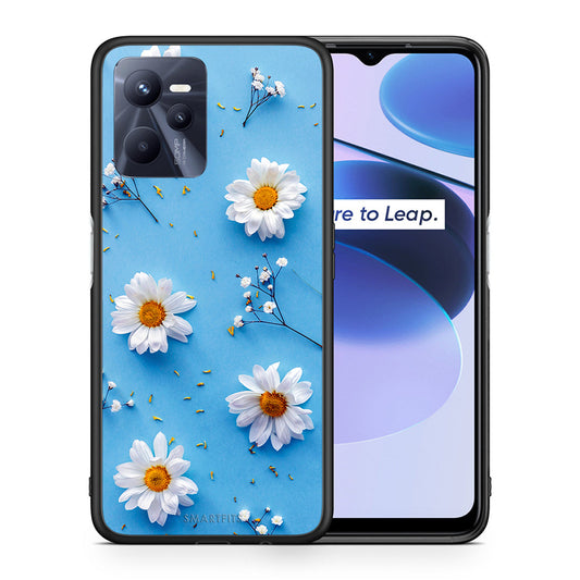 Θήκη Realme C35 Real Daisies από τη Smartfits με σχέδιο στο πίσω μέρος και μαύρο περίβλημα | Realme C35 Real Daisies case with colorful back and black bezels