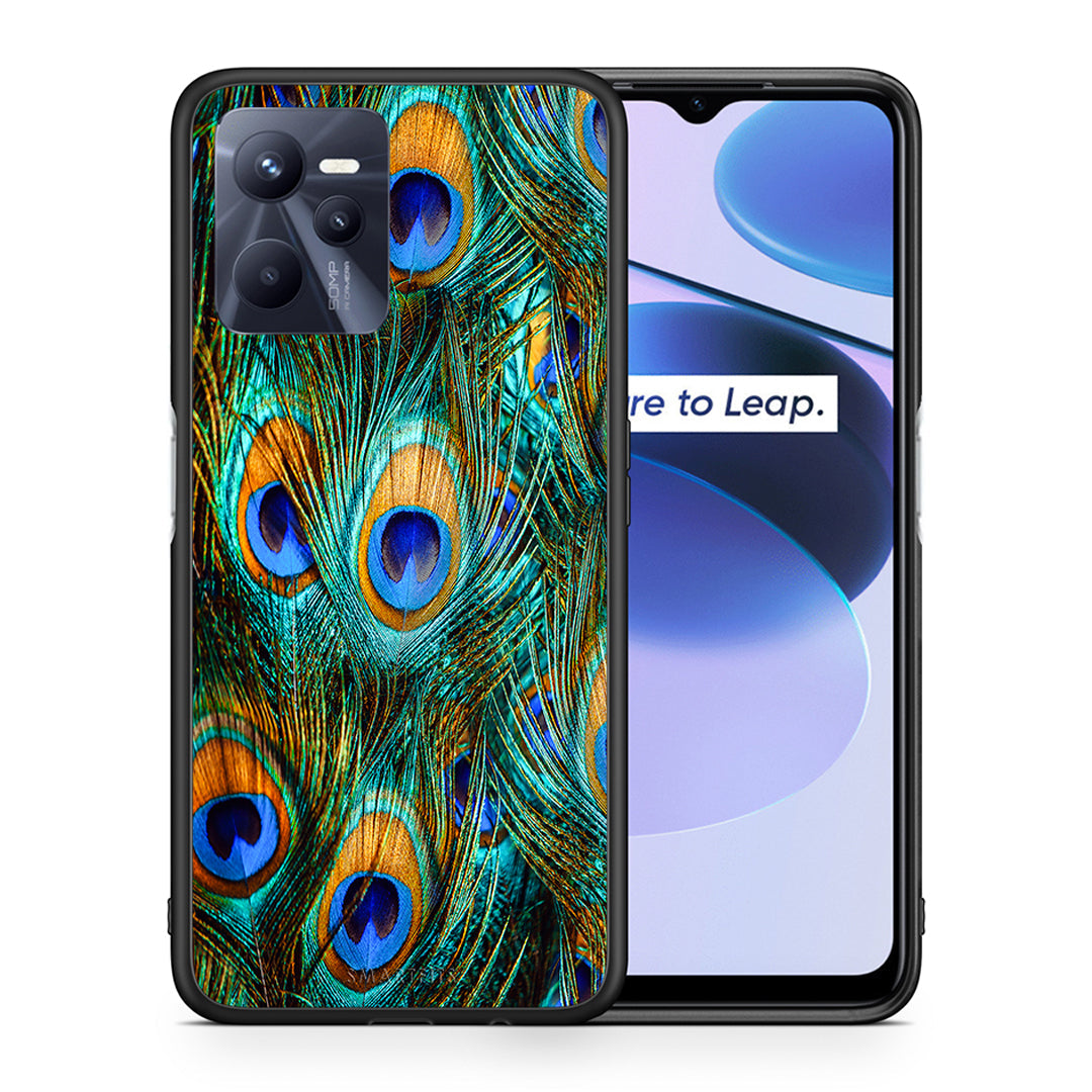 Θήκη Realme C35 Real Peacock Feathers από τη Smartfits με σχέδιο στο πίσω μέρος και μαύρο περίβλημα | Realme C35 Real Peacock Feathers case with colorful back and black bezels