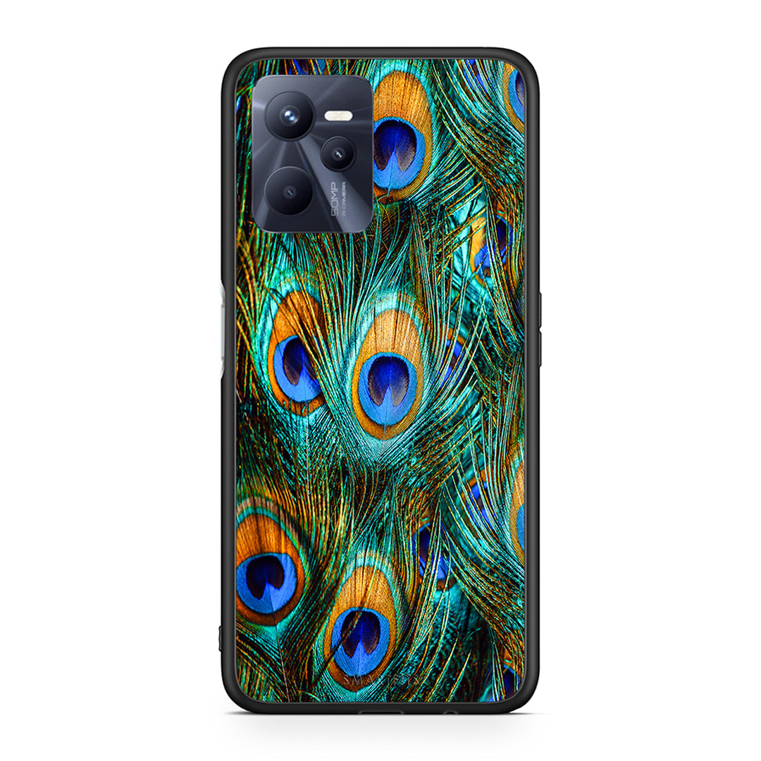Realme C35 Real Peacock Feathers θήκη από τη Smartfits με σχέδιο στο πίσω μέρος και μαύρο περίβλημα | Smartphone case with colorful back and black bezels by Smartfits