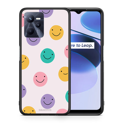 Θήκη Realme C35 Smiley Faces από τη Smartfits με σχέδιο στο πίσω μέρος και μαύρο περίβλημα | Realme C35 Smiley Faces case with colorful back and black bezels