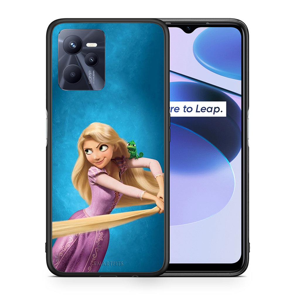 Θήκη Αγίου Βαλεντίνου Realme C35 Tangled 2 από τη Smartfits με σχέδιο στο πίσω μέρος και μαύρο περίβλημα | Realme C35 Tangled 2 case with colorful back and black bezels