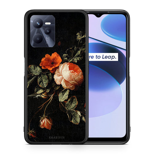 Θήκη Realme C35 Vintage Roses από τη Smartfits με σχέδιο στο πίσω μέρος και μαύρο περίβλημα | Realme C35 Vintage Roses case with colorful back and black bezels