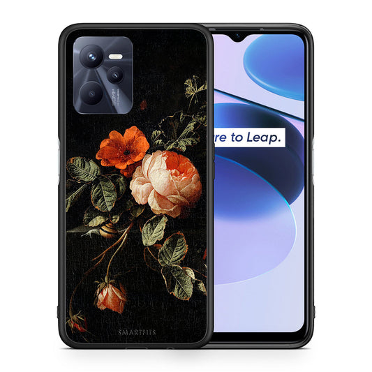 Θήκη Realme C35 Vintage Roses από τη Smartfits με σχέδιο στο πίσω μέρος και μαύρο περίβλημα | Realme C35 Vintage Roses case with colorful back and black bezels