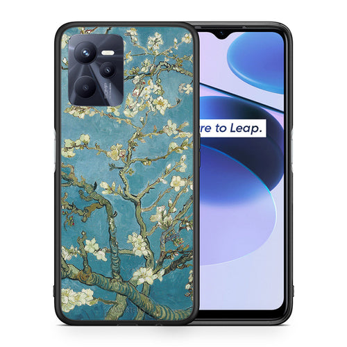 Θήκη Realme C35 White Blossoms από τη Smartfits με σχέδιο στο πίσω μέρος και μαύρο περίβλημα | Realme C35 White Blossoms case with colorful back and black bezels