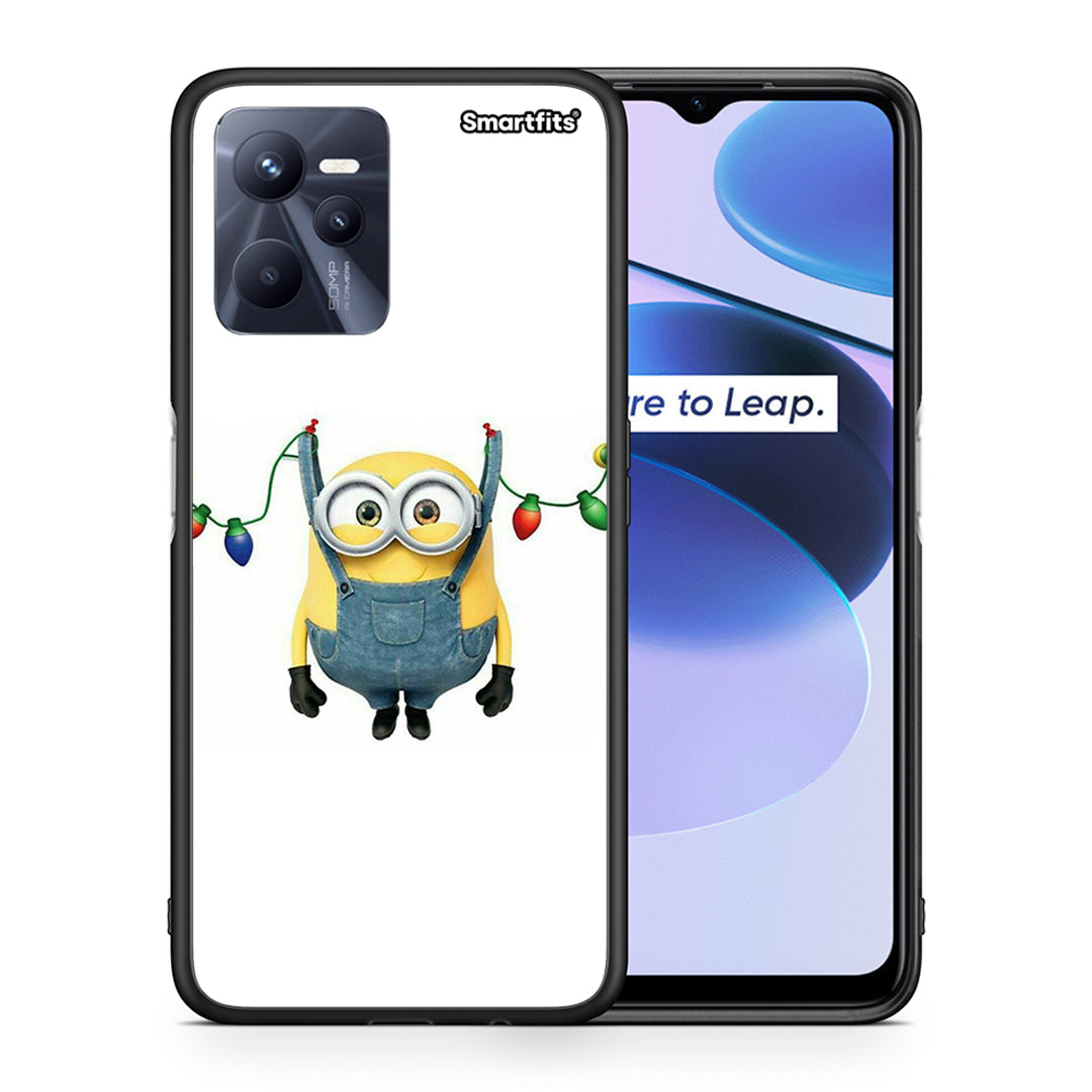 Θήκη Realme C35 Xmas Minion Lights από τη Smartfits με σχέδιο στο πίσω μέρος και μαύρο περίβλημα | Realme C35 Xmas Minion Lights case with colorful back and black bezels
