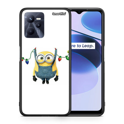 Θήκη Realme C35 Xmas Minion Lights από τη Smartfits με σχέδιο στο πίσω μέρος και μαύρο περίβλημα | Realme C35 Xmas Minion Lights case with colorful back and black bezels