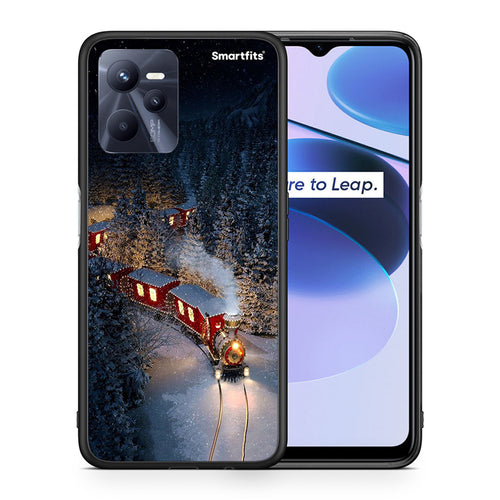 Θήκη Realme C35 Xmas Train από τη Smartfits με σχέδιο στο πίσω μέρος και μαύρο περίβλημα | Realme C35 Xmas Train case with colorful back and black bezels
