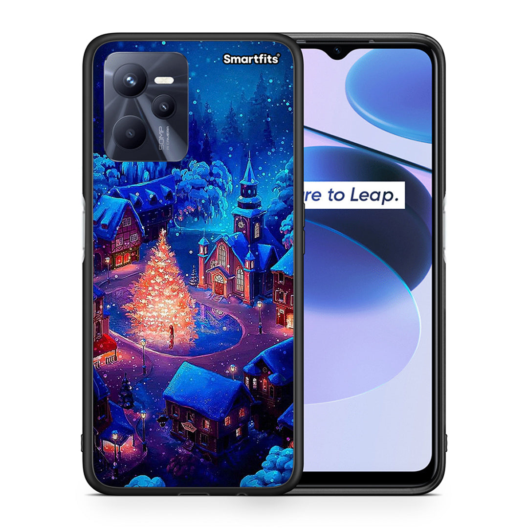 Θήκη Realme C35 Xmas Village από τη Smartfits με σχέδιο στο πίσω μέρος και μαύρο περίβλημα | Realme C35 Xmas Village case with colorful back and black bezels