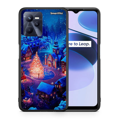 Θήκη Realme C35 Xmas Village από τη Smartfits με σχέδιο στο πίσω μέρος και μαύρο περίβλημα | Realme C35 Xmas Village case with colorful back and black bezels