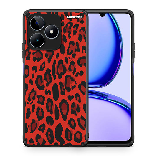 Θήκη Realme C53 Red Leopard Animal από τη Smartfits με σχέδιο στο πίσω μέρος και μαύρο περίβλημα | Realme C53 Red Leopard Animal case with colorful back and black bezels