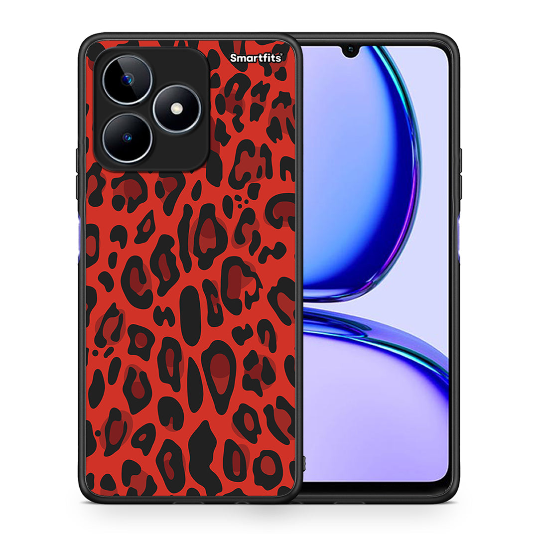 Θήκη Realme C53 Red Leopard Animal από τη Smartfits με σχέδιο στο πίσω μέρος και μαύρο περίβλημα | Realme C53 Red Leopard Animal case with colorful back and black bezels