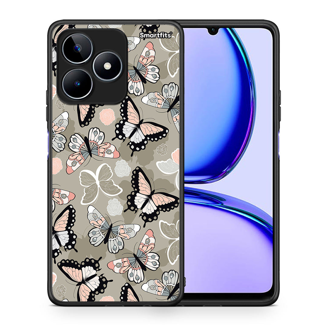 Θήκη Realme C53 Butterflies Boho από τη Smartfits με σχέδιο στο πίσω μέρος και μαύρο περίβλημα | Realme C53 Butterflies Boho case with colorful back and black bezels