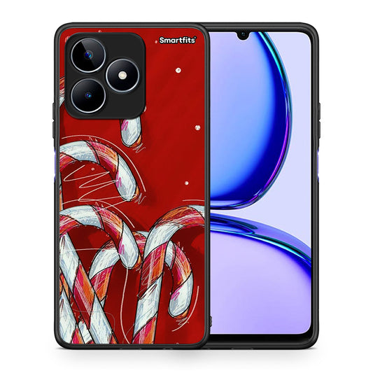 Θήκη Realme C53 Candy Cane από τη Smartfits με σχέδιο στο πίσω μέρος και μαύρο περίβλημα | Realme C53 Candy Cane case with colorful back and black bezels