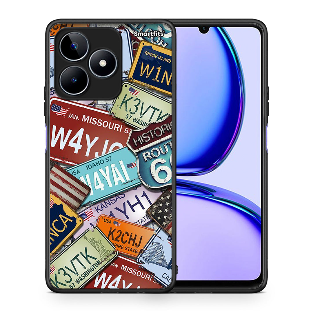 Θήκη Realme C53 Car Plates από τη Smartfits με σχέδιο στο πίσω μέρος και μαύρο περίβλημα | Realme C53 Car Plates case with colorful back and black bezels
