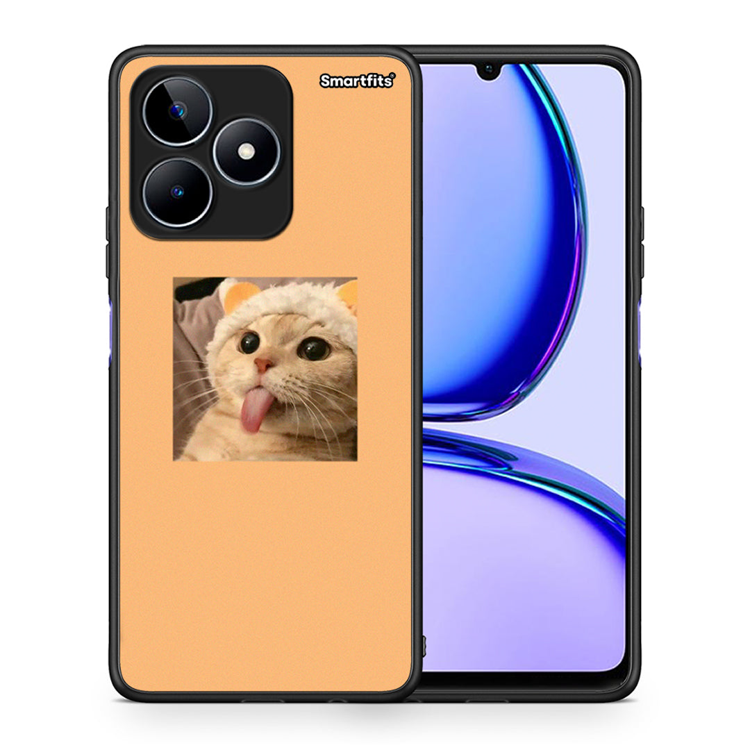 Θήκη Realme C53 Cat Tongue από τη Smartfits με σχέδιο στο πίσω μέρος και μαύρο περίβλημα | Realme C53 Cat Tongue case with colorful back and black bezels