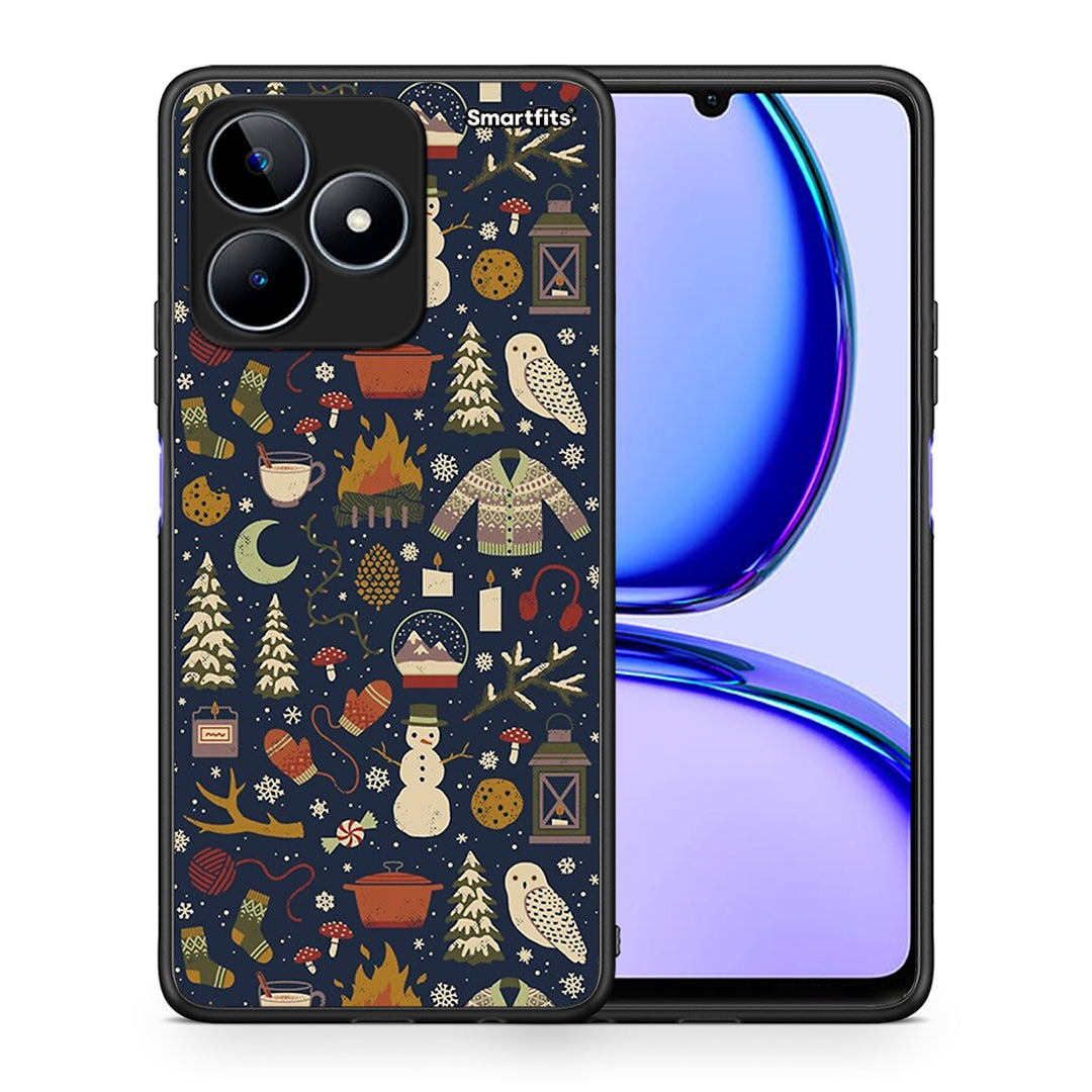 Θήκη Realme C53 Christmas Elements από τη Smartfits με σχέδιο στο πίσω μέρος και μαύρο περίβλημα | Realme C53 Christmas Elements case with colorful back and black bezels
