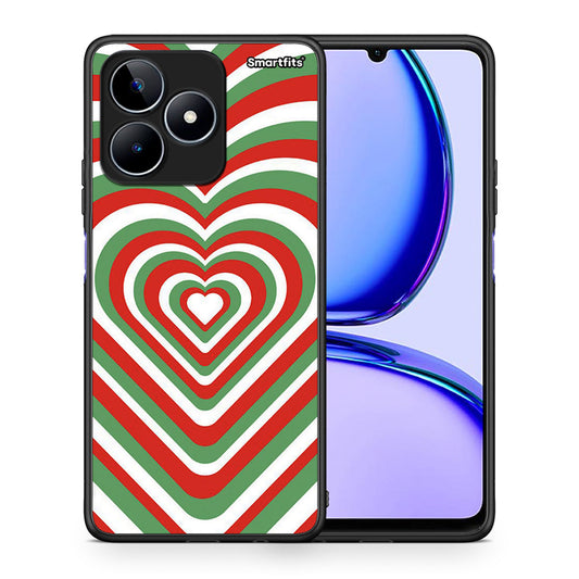 Θήκη Realme C53 Christmas Hearts από τη Smartfits με σχέδιο στο πίσω μέρος και μαύρο περίβλημα | Realme C53 Christmas Hearts case with colorful back and black bezels