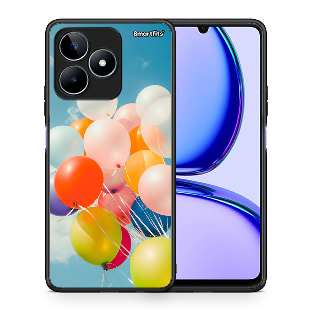 Θήκη Realme C53 Colorful Balloons από τη Smartfits με σχέδιο στο πίσω μέρος και μαύρο περίβλημα | Realme C53 Colorful Balloons case with colorful back and black bezels