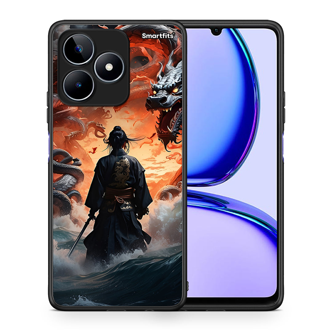 Θήκη Realme C53 Dragons Fight από τη Smartfits με σχέδιο στο πίσω μέρος και μαύρο περίβλημα | Realme C53 Dragons Fight case with colorful back and black bezels