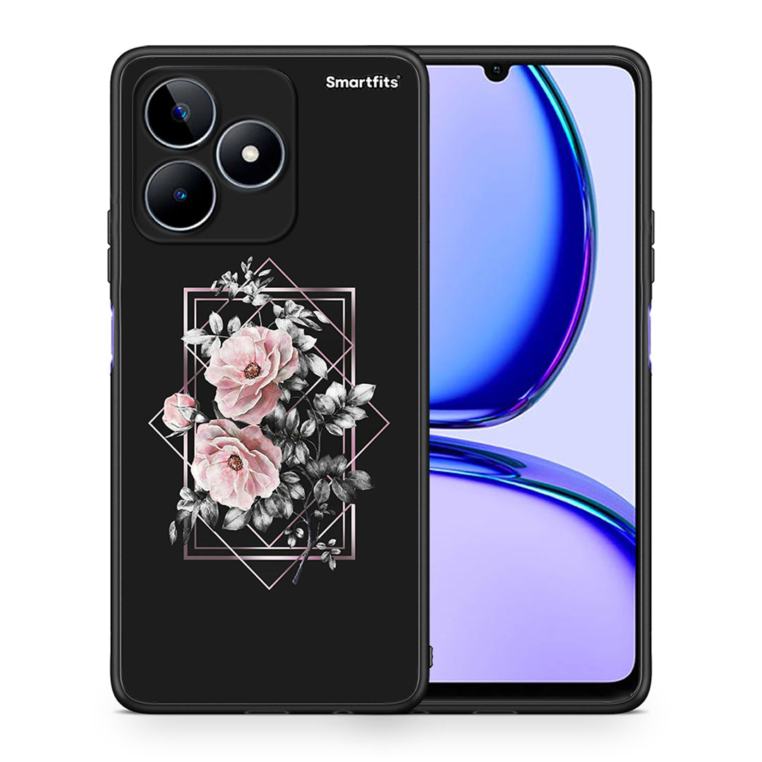 Θήκη Realme C53 Frame Flower από τη Smartfits με σχέδιο στο πίσω μέρος και μαύρο περίβλημα | Realme C53 Frame Flower case with colorful back and black bezels