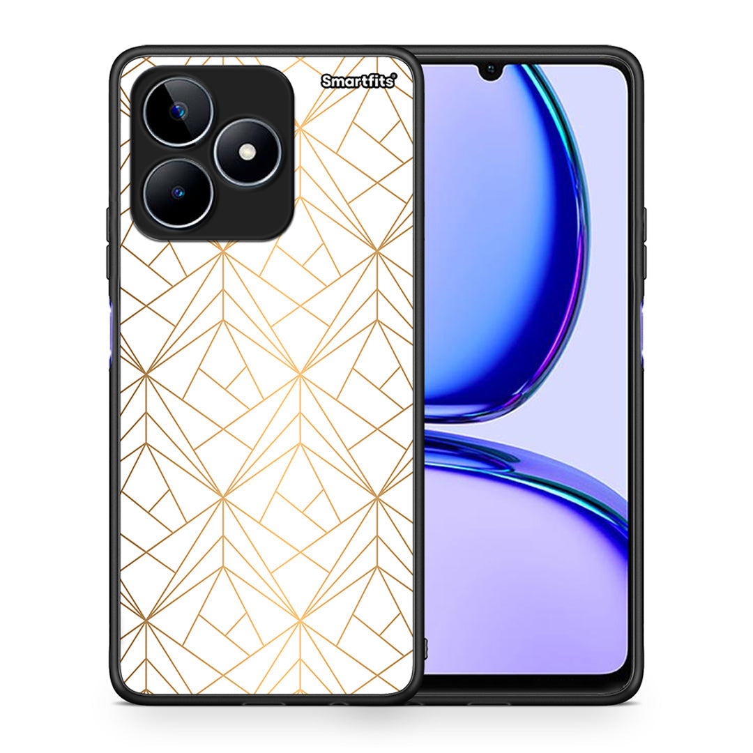 Θήκη Realme C53 Luxury White Geometric από τη Smartfits με σχέδιο στο πίσω μέρος και μαύρο περίβλημα | Realme C53 Luxury White Geometric case with colorful back and black bezels
