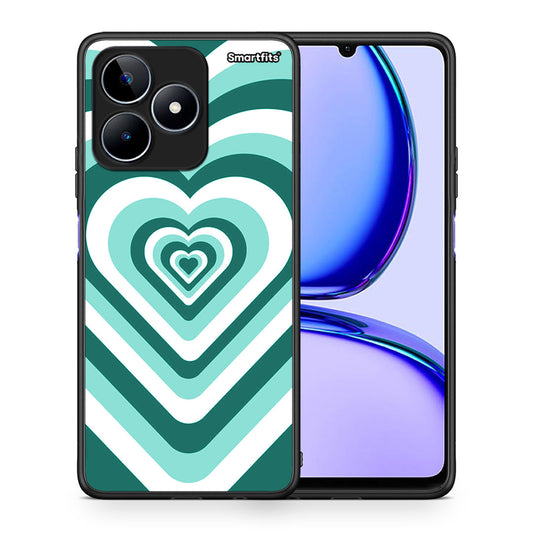 Θήκη Realme C53 Green Hearts από τη Smartfits με σχέδιο στο πίσω μέρος και μαύρο περίβλημα | Realme C53 Green Hearts case with colorful back and black bezels