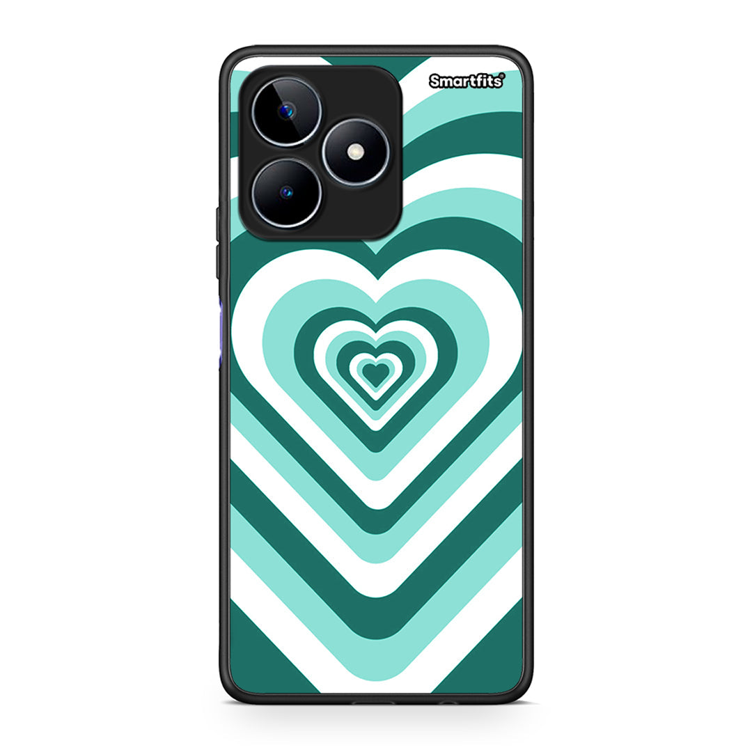 Realme C53 Green Hearts θήκη από τη Smartfits με σχέδιο στο πίσω μέρος και μαύρο περίβλημα | Smartphone case with colorful back and black bezels by Smartfits