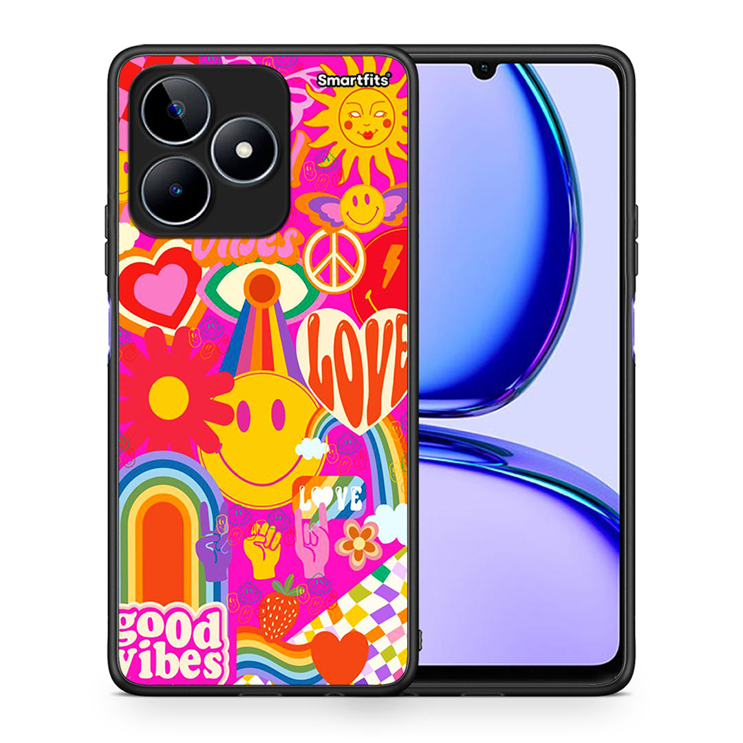 Θήκη Realme C53 Hippie Love από τη Smartfits με σχέδιο στο πίσω μέρος και μαύρο περίβλημα | Realme C53 Hippie Love case with colorful back and black bezels