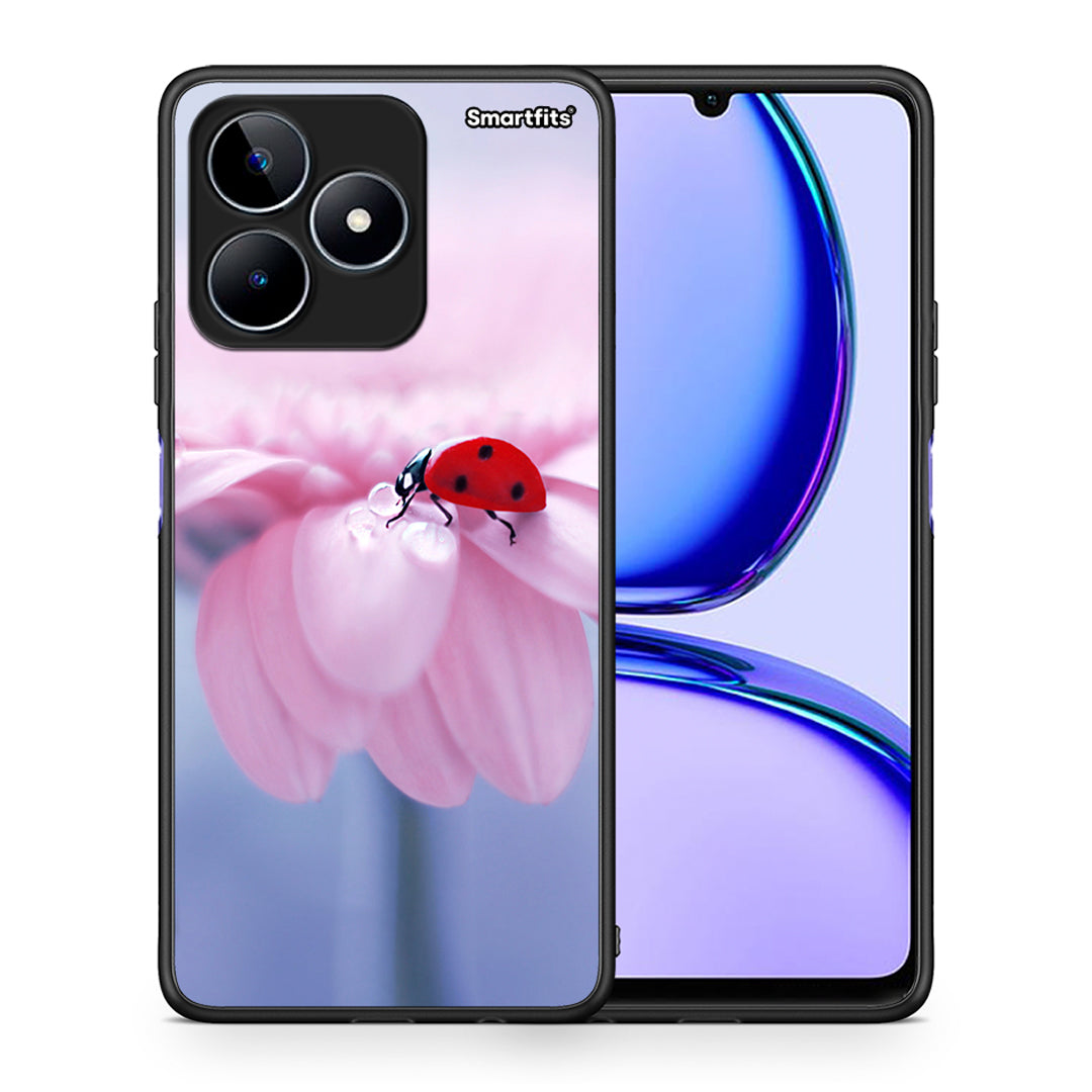 Θήκη Realme C53 Ladybug Flower από τη Smartfits με σχέδιο στο πίσω μέρος και μαύρο περίβλημα | Realme C53 Ladybug Flower case with colorful back and black bezels