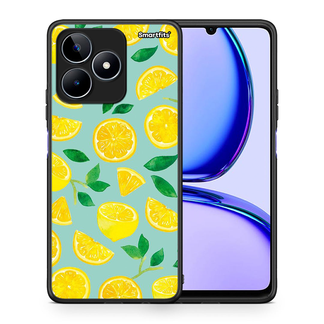 Θήκη Realme C53 Lemons από τη Smartfits με σχέδιο στο πίσω μέρος και μαύρο περίβλημα | Realme C53 Lemons case with colorful back and black bezels