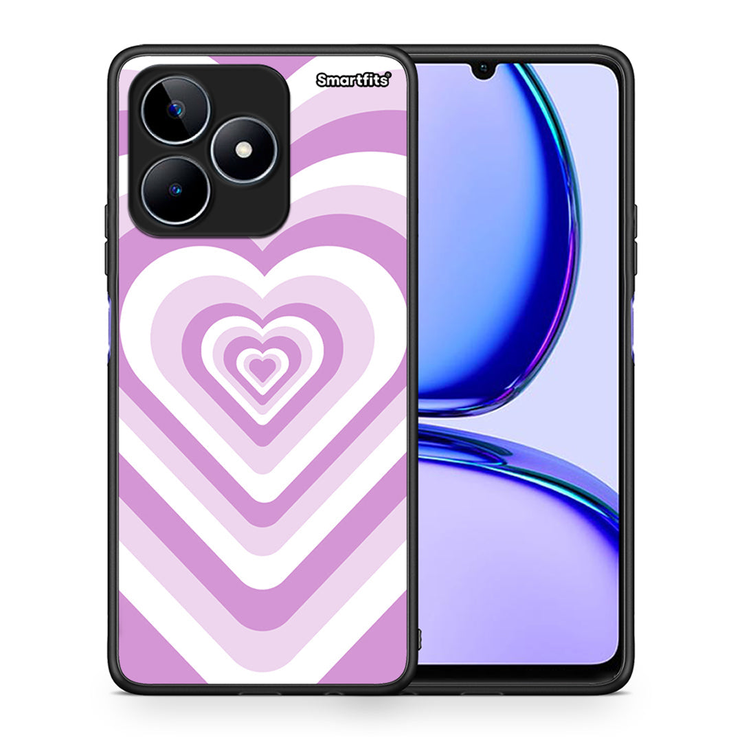 Θήκη Realme C53 Lilac Hearts από τη Smartfits με σχέδιο στο πίσω μέρος και μαύρο περίβλημα | Realme C53 Lilac Hearts case with colorful back and black bezels