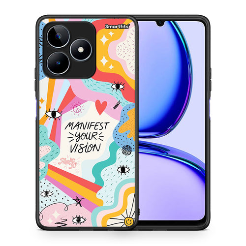 Θήκη Realme C53 Manifest Your Vision από τη Smartfits με σχέδιο στο πίσω μέρος και μαύρο περίβλημα | Realme C53 Manifest Your Vision case with colorful back and black bezels
