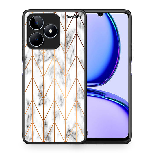 Θήκη Realme C53 Gold Geometric Marble από τη Smartfits με σχέδιο στο πίσω μέρος και μαύρο περίβλημα | Realme C53 Gold Geometric Marble case with colorful back and black bezels