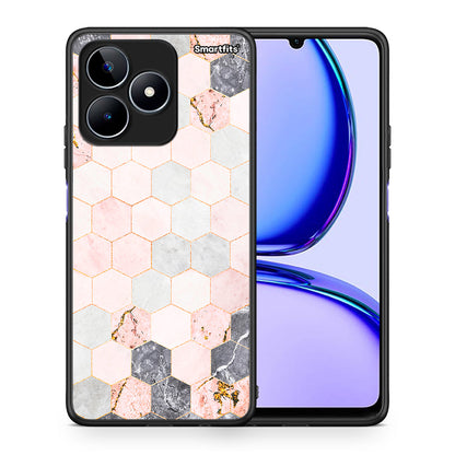 Θήκη Realme C53 Hexagon Pink Marble από τη Smartfits με σχέδιο στο πίσω μέρος και μαύρο περίβλημα | Realme C53 Hexagon Pink Marble case with colorful back and black bezels