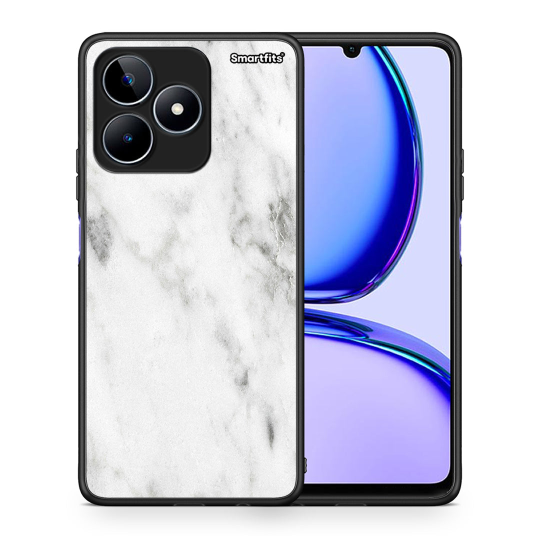 Θήκη Realme C53 White Marble από τη Smartfits με σχέδιο στο πίσω μέρος και μαύρο περίβλημα | Realme C53 White Marble case with colorful back and black bezels